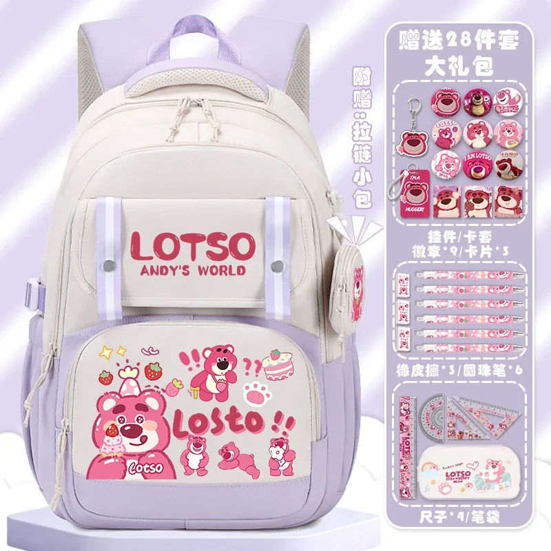 Sanrio-mochila escolar de oso de fresa para estudiantes, bonita mochila informal de dibujos animados para niños, ligera y de gran capacidad