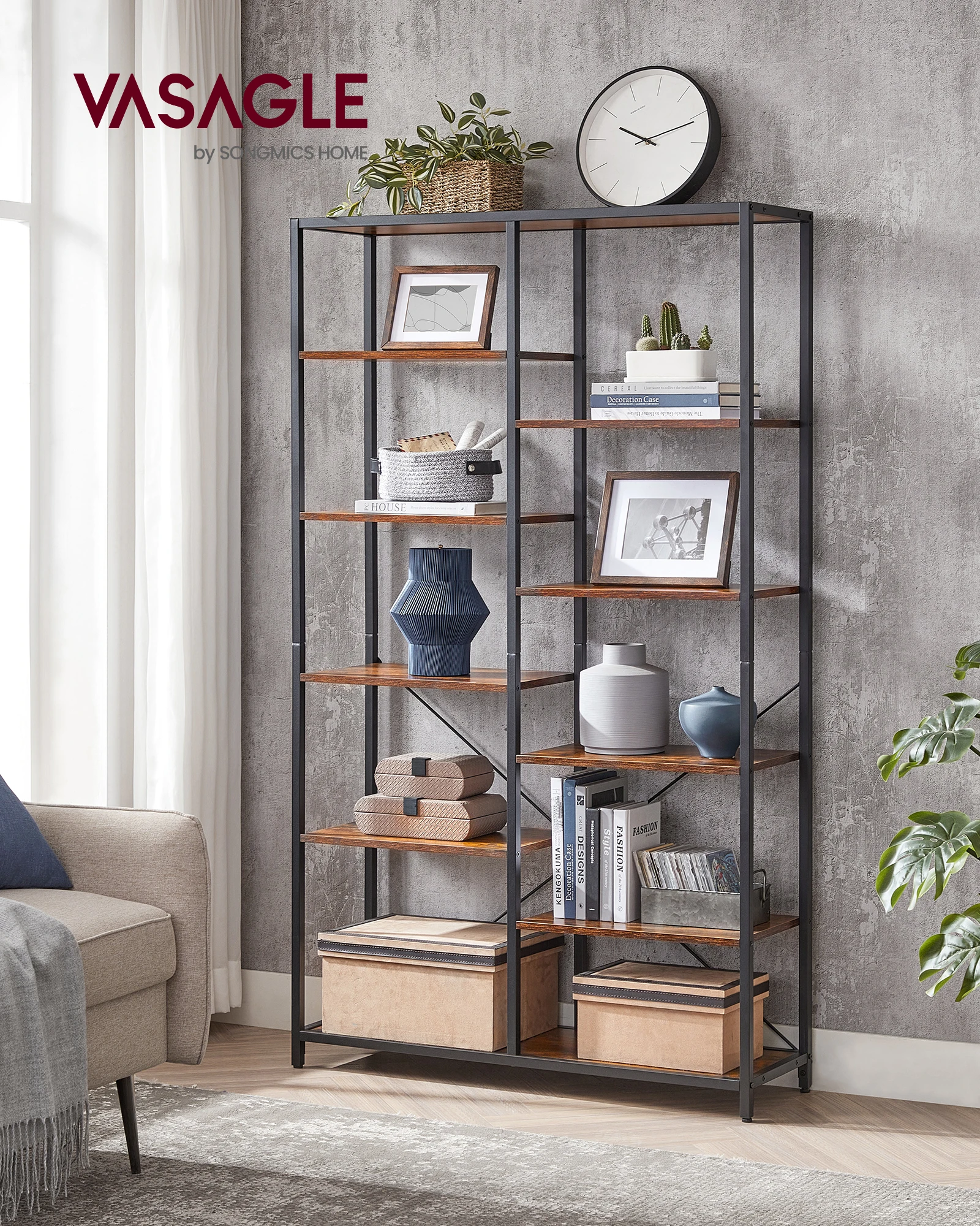 VASAGLE Bookcase, Bookshelf 5 Storey Standing Display Storage Rack, for Living Room, Office, Study Bedroom, Kitchen