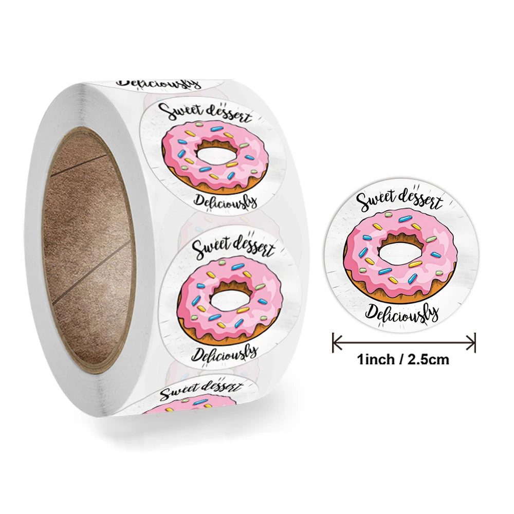 100-500PCS Round Donut Stickers Homemade Bakery Baking Colorful Decoration Labels Kids Party Scrapbooking Stationery Stickers