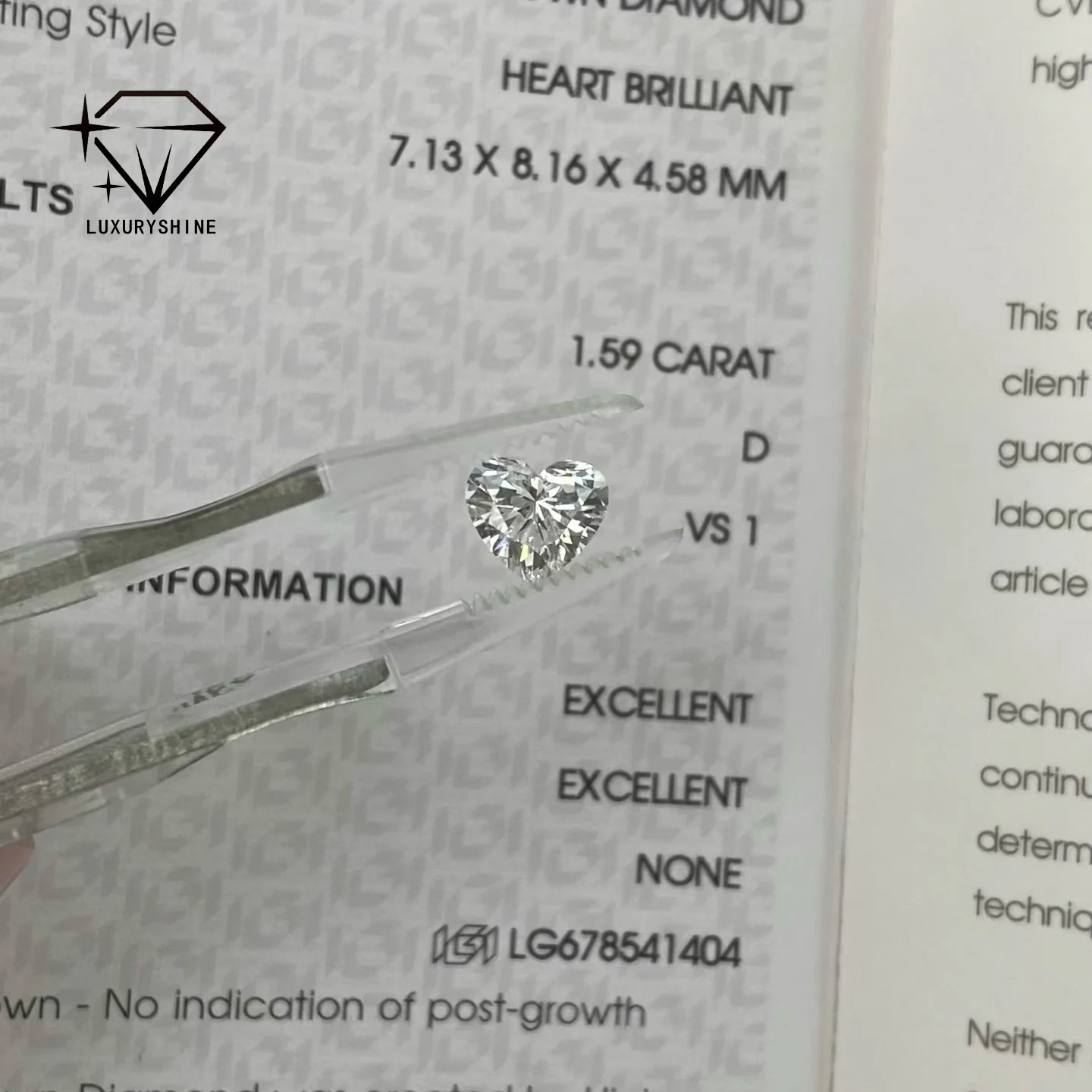 

LuxuryShine Real VS1-VS2 Lab Grown Diamond Heart Shape D-F Color 0.1-10 Carat With IGI Certificate 3EX Cut Stones Loose Diamond