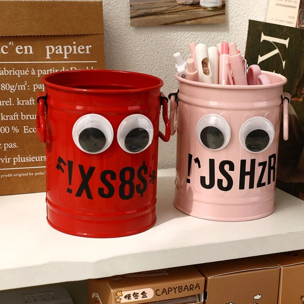 Creative Aesthetic Big Eyes Pen Holder Large-capacity Kawaii Iron Pencil Holder Funny Cute Storage Bucket Tabletop Storage