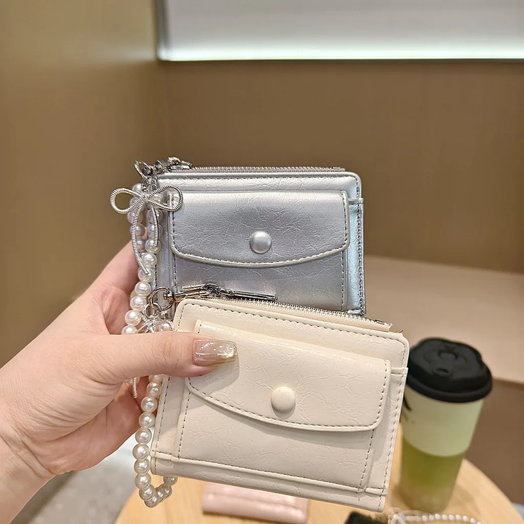 Bi-Fold Wallet Pu Leather Card Organizer Portable Purse Solid Color Short Wallet For Casual Trips Daily Commuting Shopping
