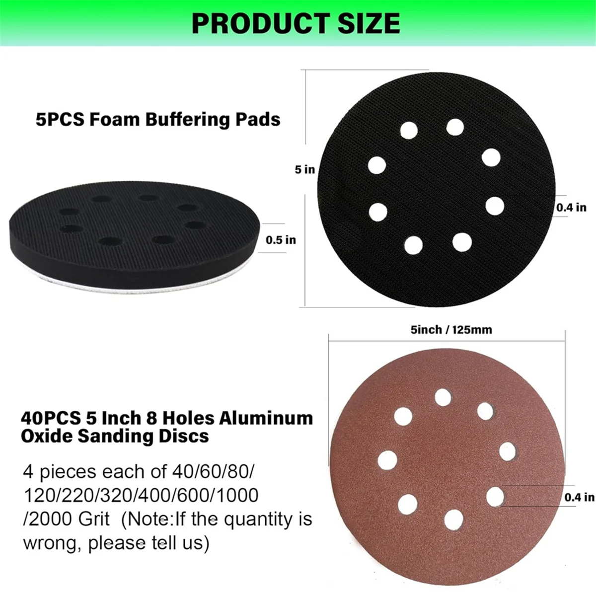 5PCS 5 Inch 8 Holes Foam Sanding Pads for Orbital Sander Hook and Loop Buffer Backed Cushion with 40PCS Sanding