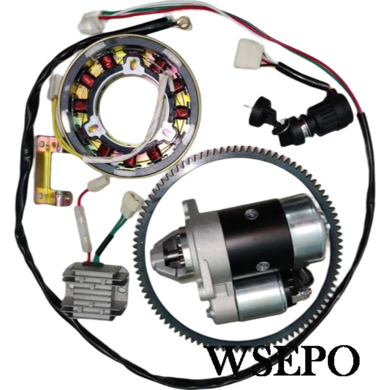 Electric Start Rebuild Kit(Incl. Starter Motor Regulator Rring Flywheel Gear) For 186F L100  9HP Air Cool Diesel Engine