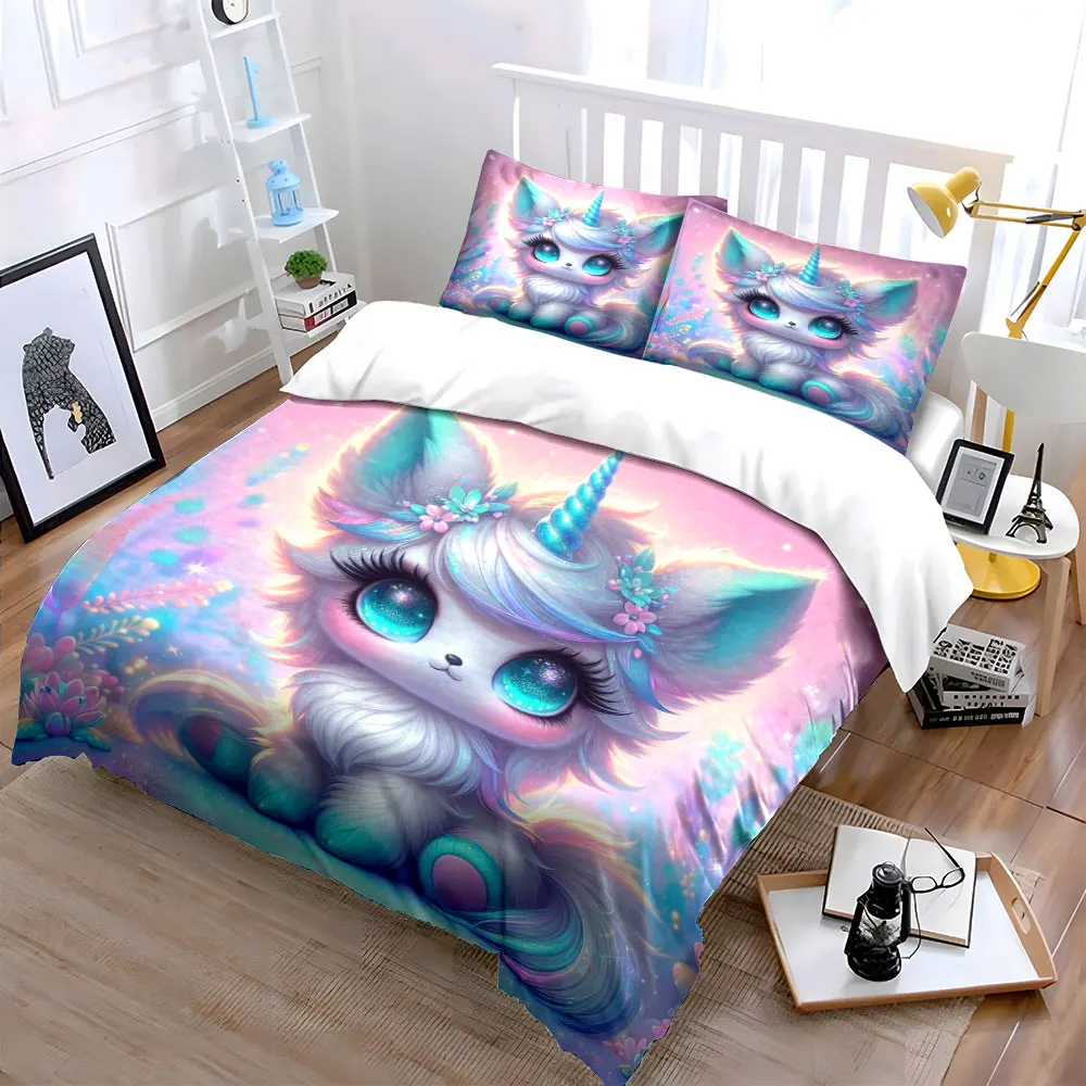 3pcs Fantasy colorful animal backdrop Duvet Cover Set with 3D Printing Design Soft Polyester Bedding Set All-Season Comfort