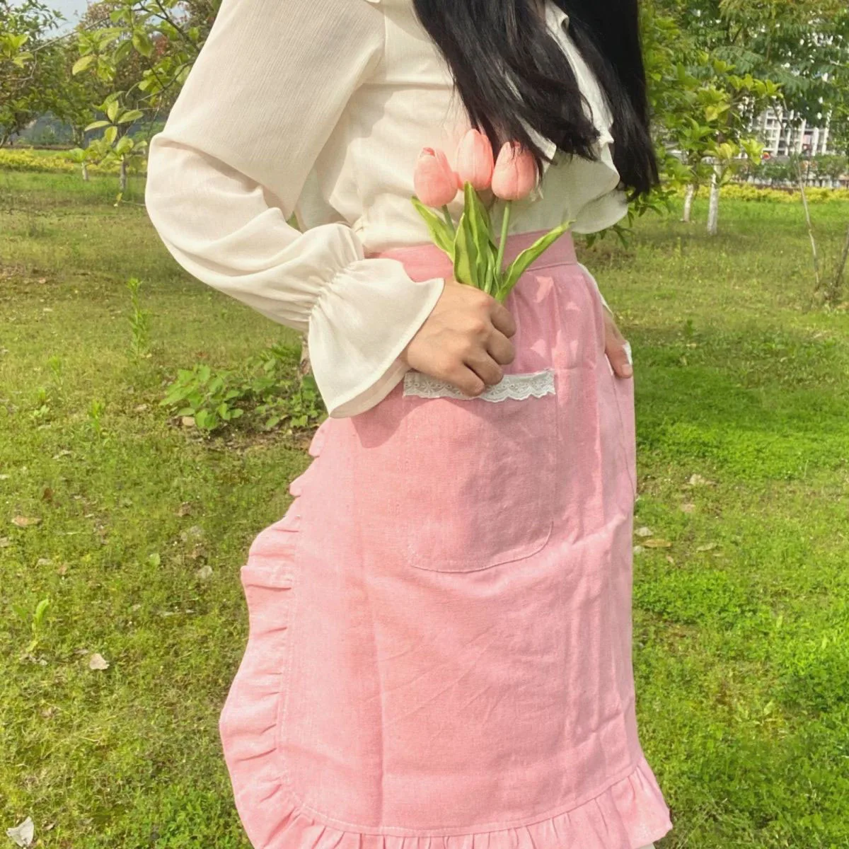 Korean Short Apron Pocket Household Cleaning Aprons Coffee Shop Uniforms Baking Cooking Accessories Florist Gardening Pinafore