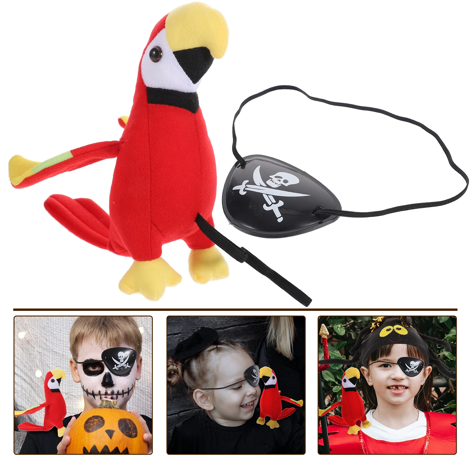 

Plush Pirate Parrot Props Curler Ornament Halloween Cosplay Scarf Stuffed Toy Dress Up Child Bird Funny Eye Patches