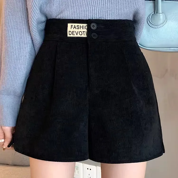 2026 Composite Milk Silk Corduroy For Women, Autumn Winter Casual High Waist Wide Leg Leggings Boot Shorts