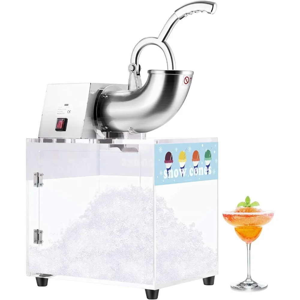 

Stainless Steel Electric Dual Blades Commercial Ice Crusher Shaver Snow Cone Maker Machine with Acrylic Box 440lbs/hr