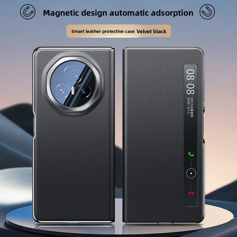 

[First Layer Cowhide] For Honor Magic V5 Case Clamshell Magnetic Suction Smart Window All-Inclusive Ultra-Thin Leather Case