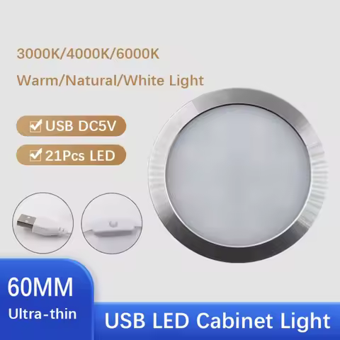 Aluminium Recessed Ceiling Light USB DC5V 2W 3000K/4000K/6000K Circular Ceiling Lamp Thin 8mm Circular Led Lights Cupboard