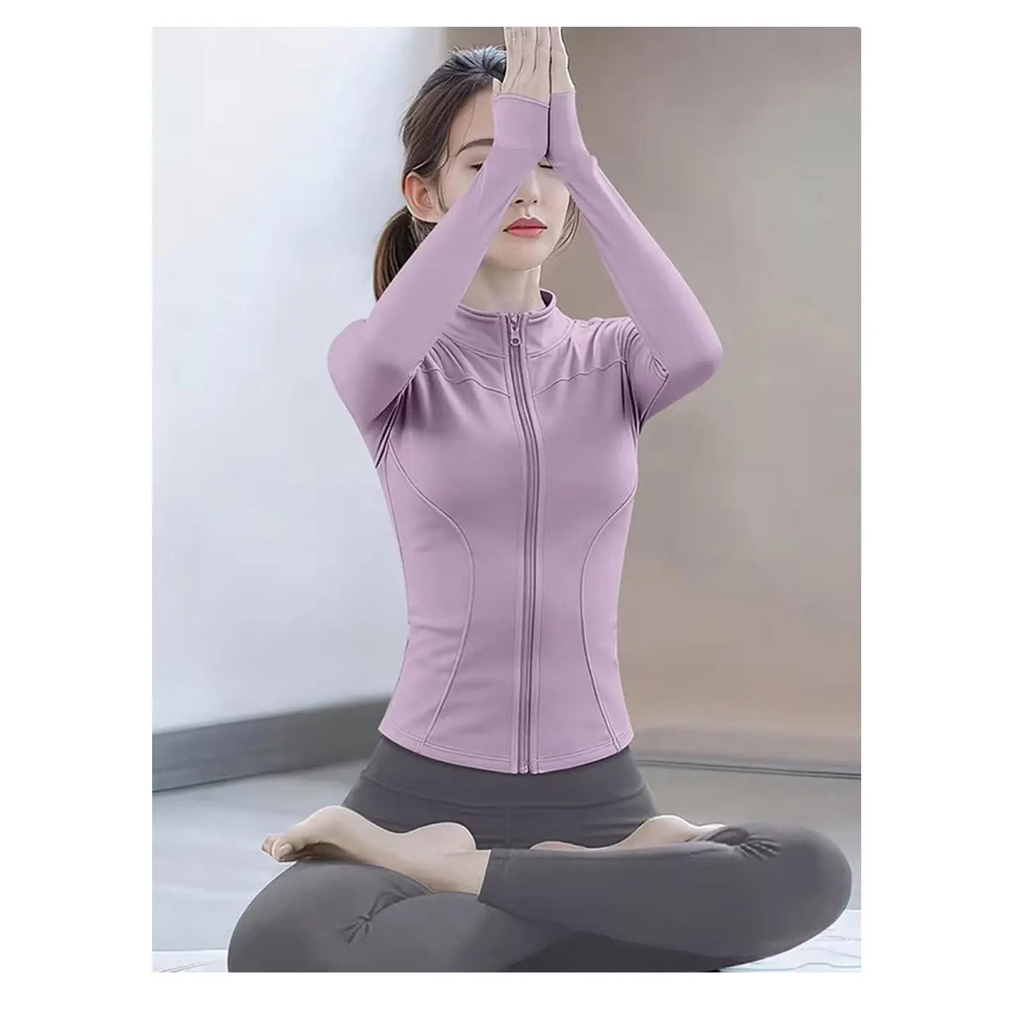 

Profional Yoga Fitn Jaet Long Sve Stand Collar Slimming Pilates Sportswear Women's Casual Suiting Outerwear