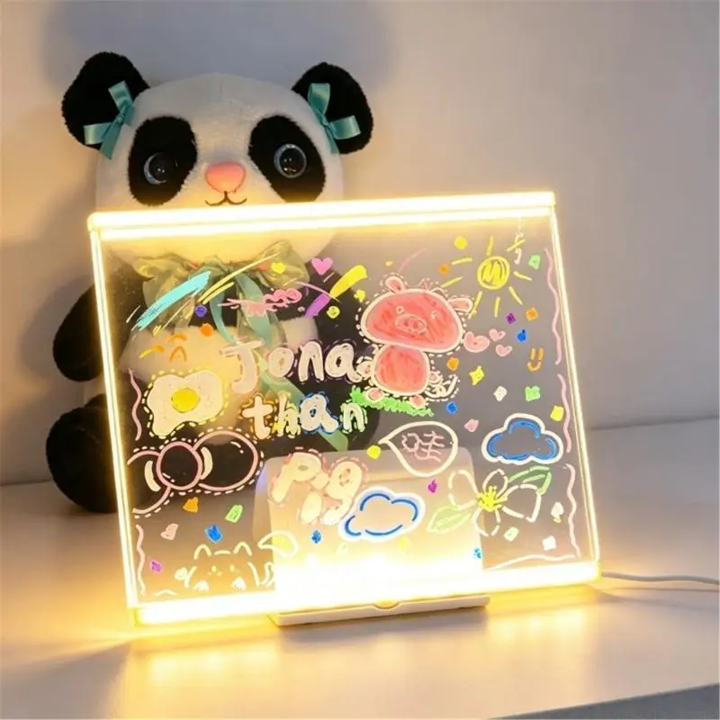 Lightweight Kids Drawing Board Creative Message Board with LED Lights Glowing for Night Erasable Art Pad Easy Carry
