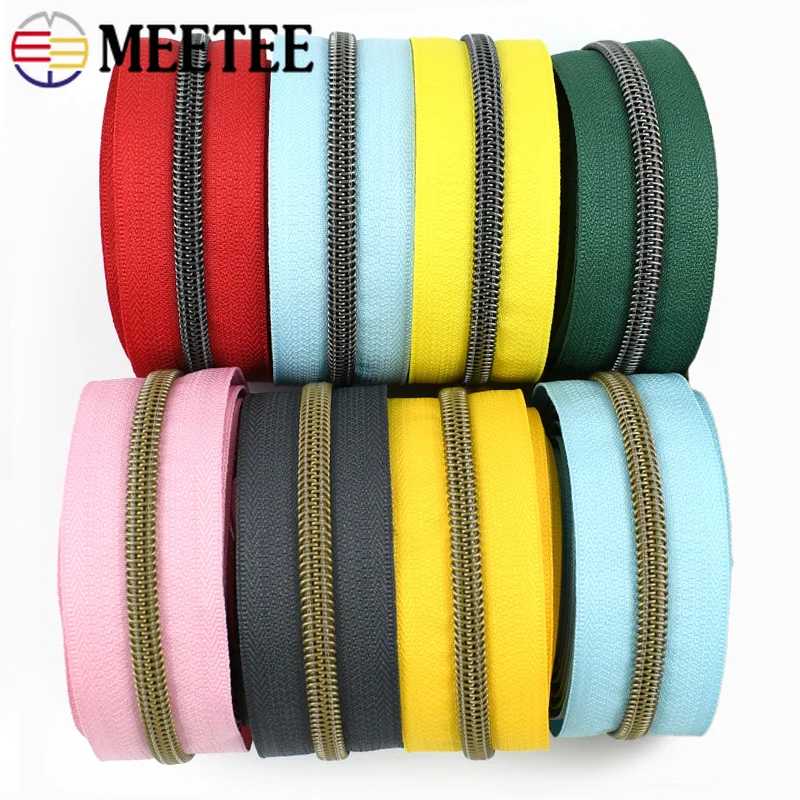 2-10M 5# Nylon Zipper Tape Bronze Teeth Coil Ziper Roll Clothes Plastic Zippers By Meters Bag Closures Zips for Sewing Repair