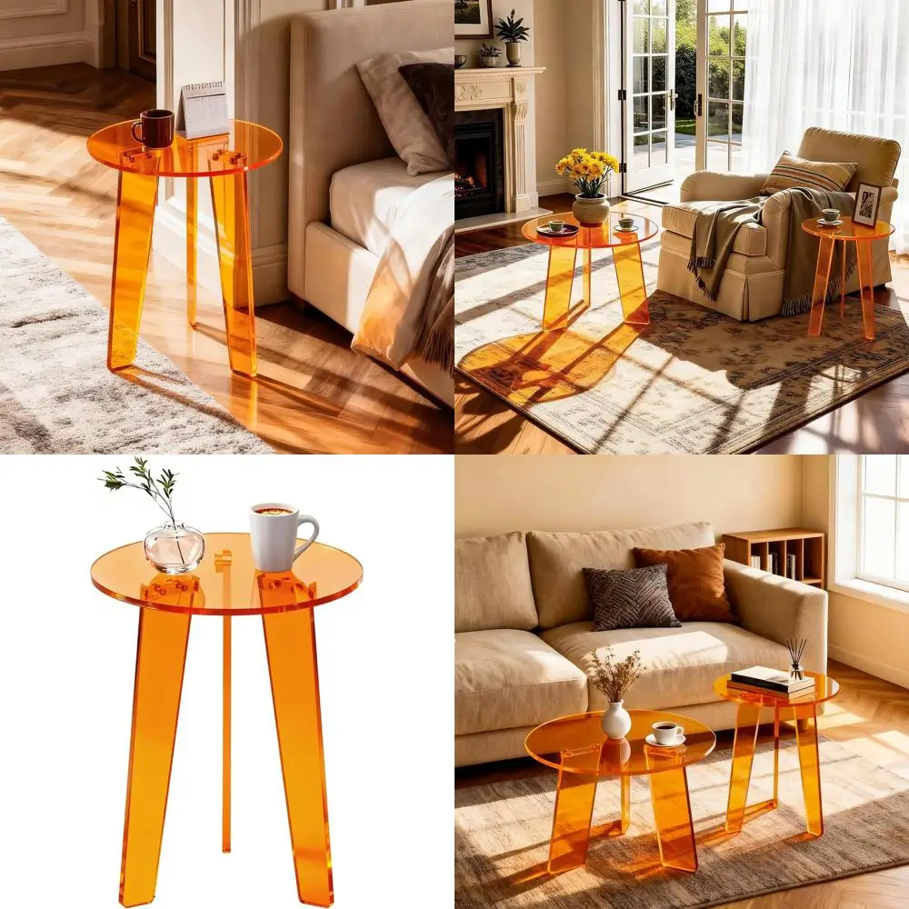 

Круглый акриловый журнальный столик с узкой боковой панелью, идеально подходит для прикроватной зоны или гостиной, 23,6 x 15,7 дюймов, оранжевый, компактный размер