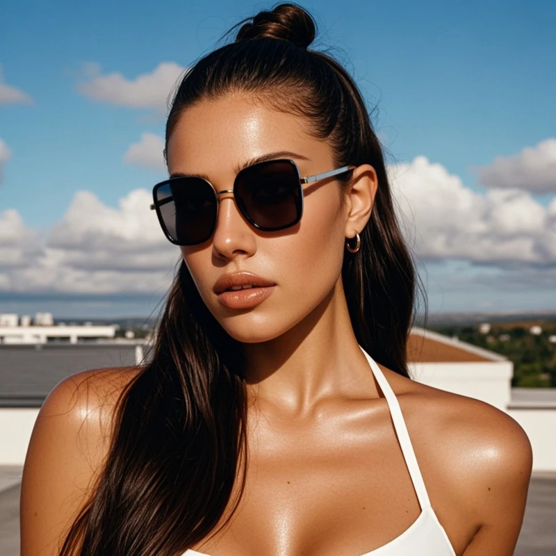 JUNCTURE نظارات شمسية مربعة أنيقة للنساء، نظارات شمسية بإطار كبير متدرج للسيدات، هدايا العطلات، نظارات شمسية للنساء