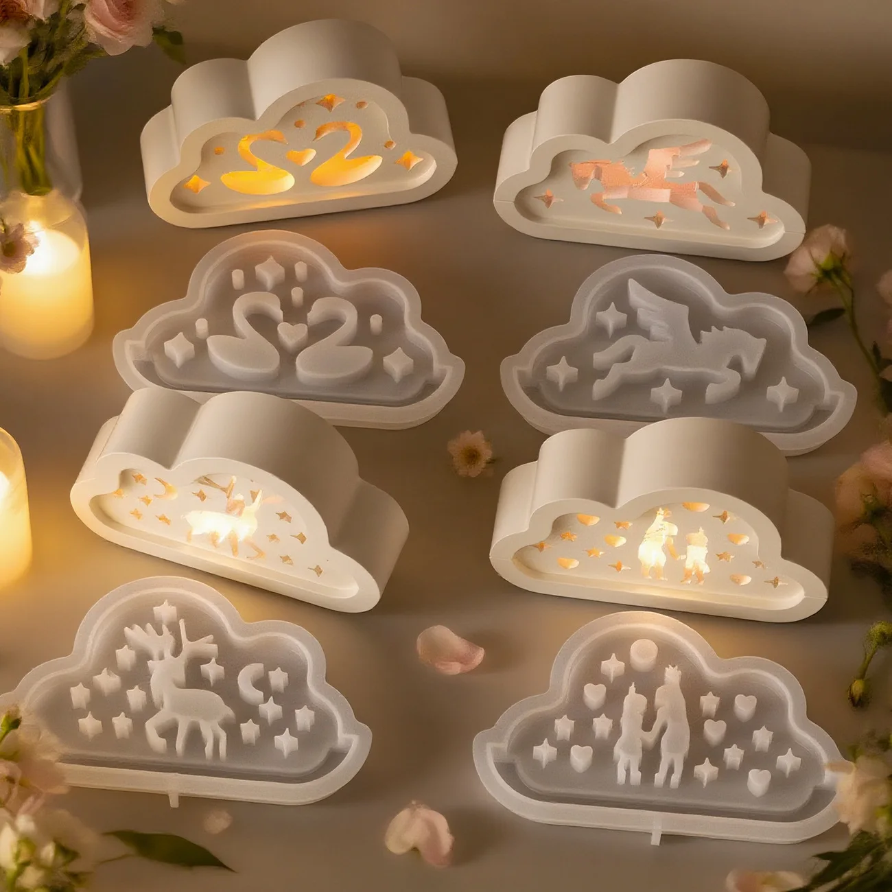 

Силиконовая форма для ламп-коробок в форме облака, с дизайном для влюбленных (лошадь, лебедь, олень), полая, для подарочных коробок, для УФ-эпоксидной смолы, для поделок, для гипса