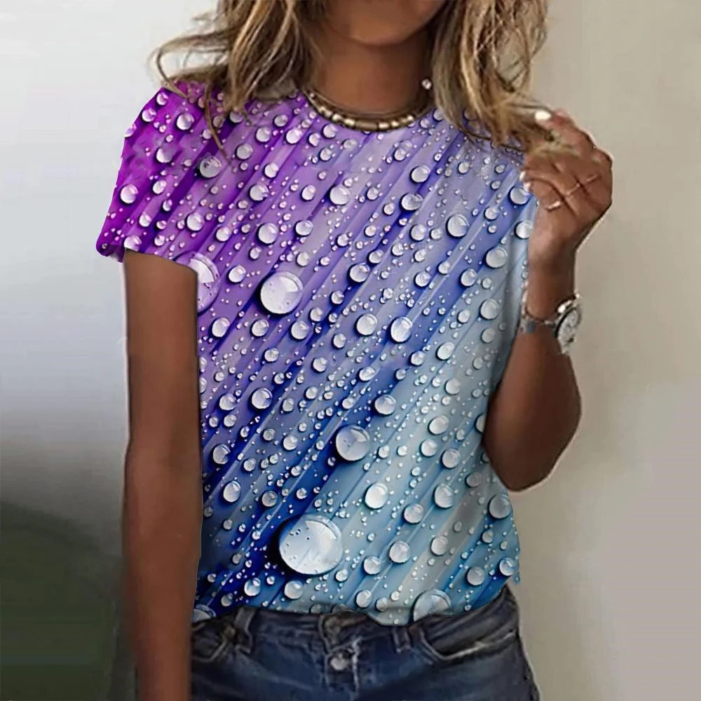 Summer Water Drops 3D Print T-Shirts Women Fashion Casual Short Sleeve T Shirt Y2k Harajuku Oversized Tees Tops Woman Clothing