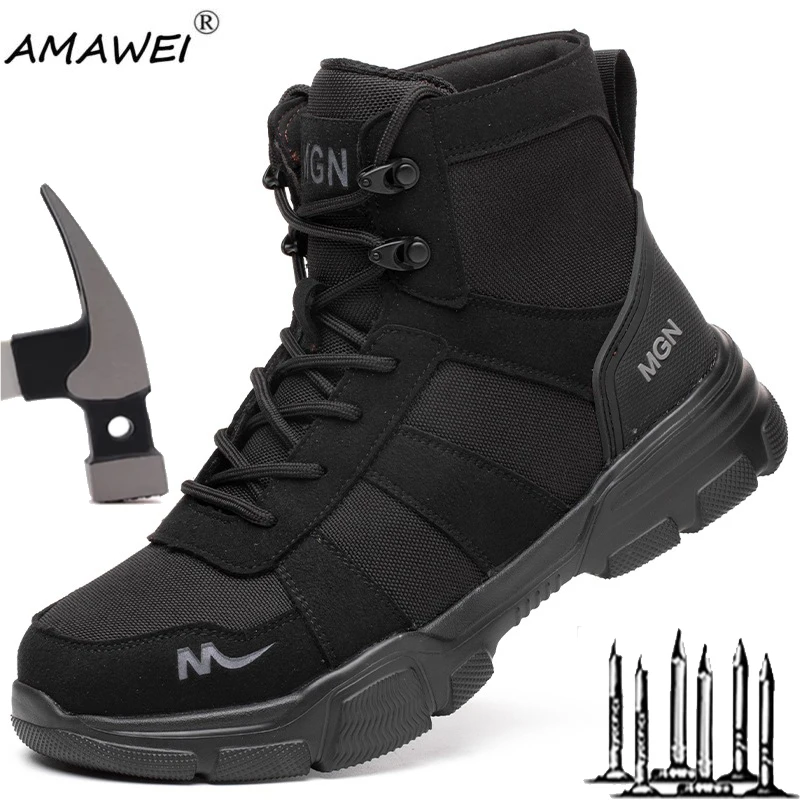 AMAWEI Work Boots Indestructible Safety Shoes Men Steel Toe Shoes Puncture-Proof Sneakers Male Footwear Shoes Women Work Shoes