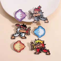 1 Set Classic Retro Fighting Game Enamel Pin Cool Pixel Brooches on Clothes Lapel Pins for Backpack Badges Set Accessories