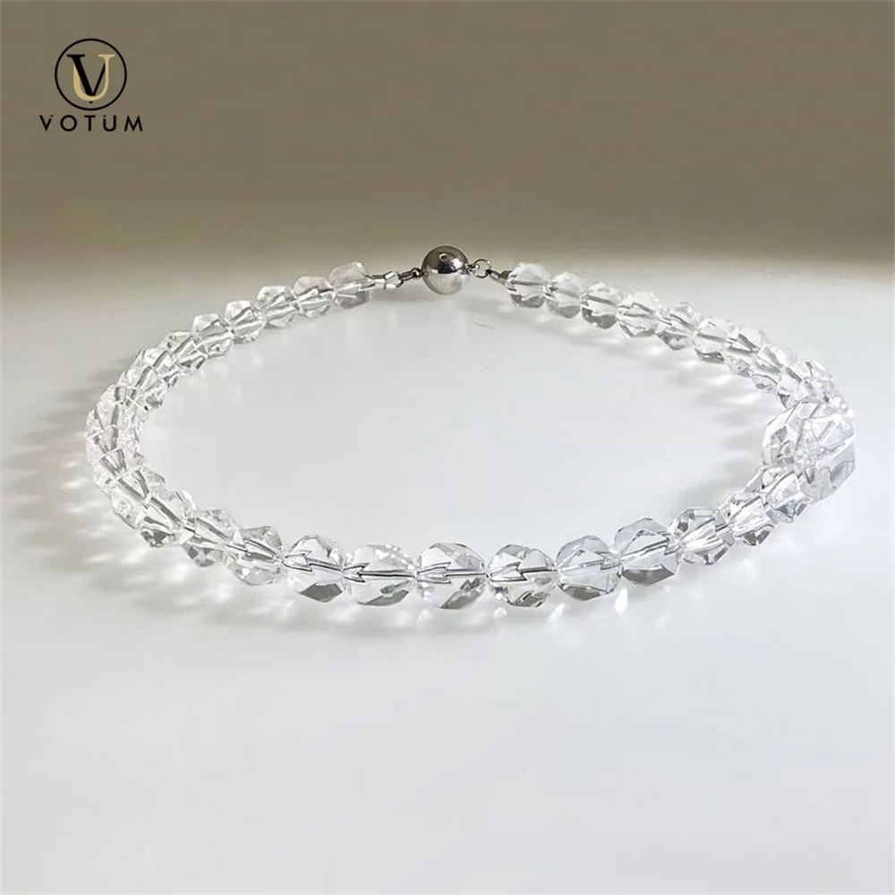Votum Natural Faceted White Crystal Freeform Herkimer-like Quartz Beaded Choker Necklace for Women Spiritual Stone Gift Jewelry