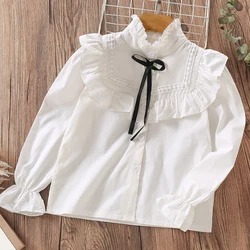 School Lace Shirt for Girl Blouse Teenagers Cotton Tops Long Sleeve Kids Clothes Spring Autumn Baby Children Clothing 6 8 10 14Y