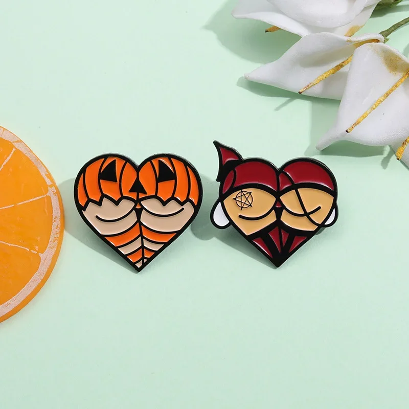 Cartoon Creative Heart Big Butt Enamel Pin Pumpkin Spider Jack Bandage Sexy Brooch Hat Lapel Badge Jewelry For Friends Wholesale