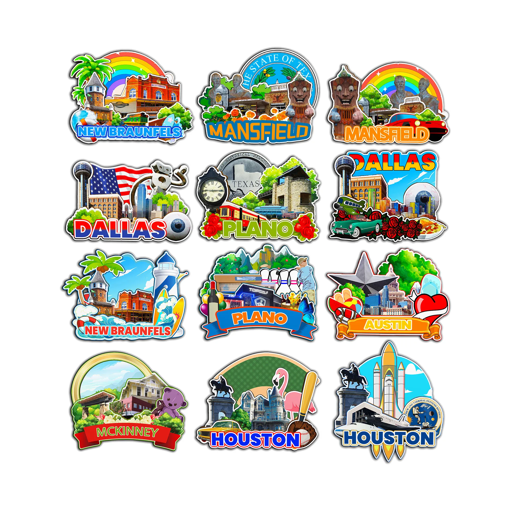 مغناطيس ديكور لماك كيني دالاس أوستن هيوستن بلانو مانسفيلد براونفيلز تكساس الولايات المتحدة الأمريكية مدينة لاندمارك ملصقات الثلاجة الخشبية #1