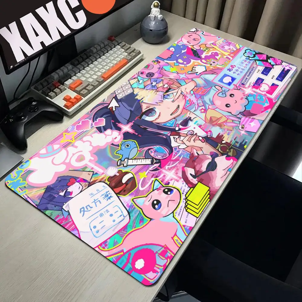NEEDY GIRL OVERDOSE Anime-Mauspad, Mauspad, niedliches HD-Schreibtischunterlage, erweiterte Gaming-Tastaturmatten, großes XXL-Gamer-Mauspad