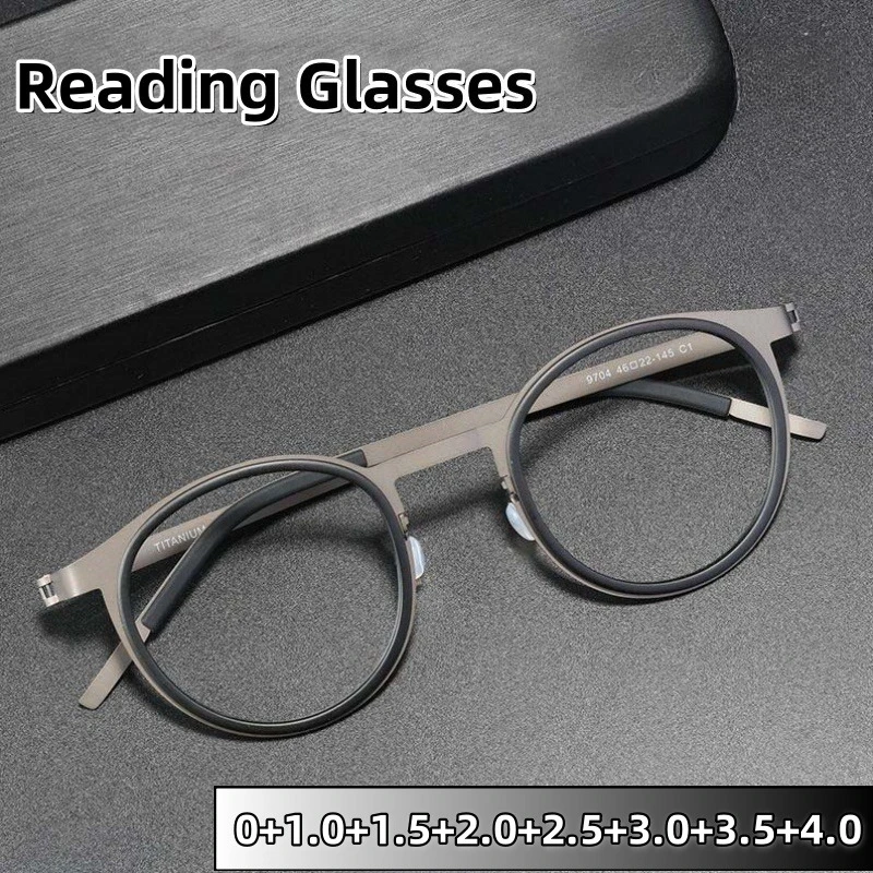 Trendy Retro Round Framed Presbyopia Glasses Metal Is Light Durable Anti Blue Light Eye Protection Unisex Eyeglasses 0 To +4.0