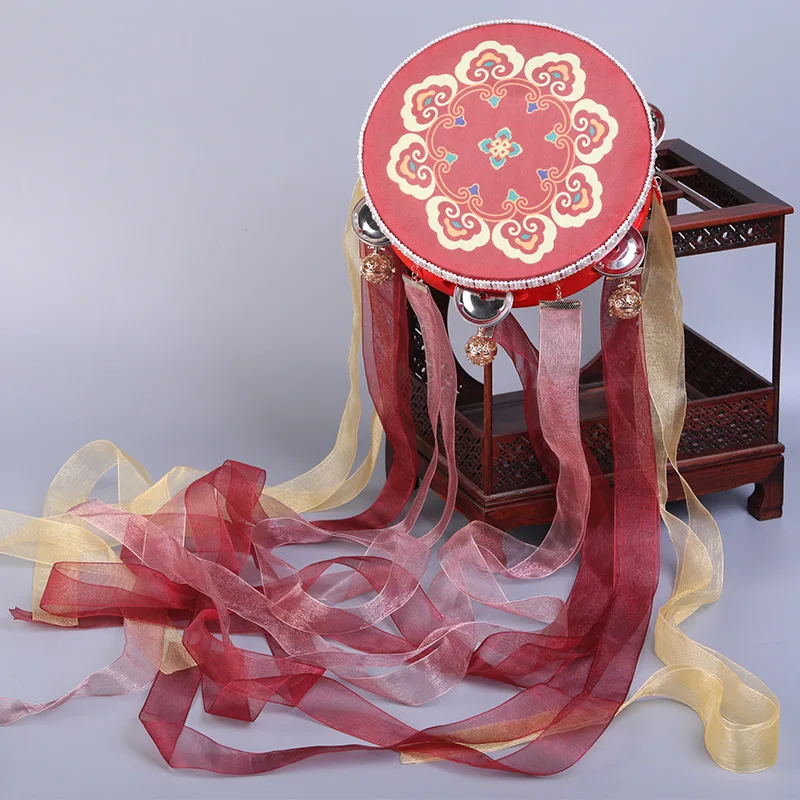 New Chinese Style Hand Drum With Ribbon Bells Dunhuang Dance Stage Performance Percussion Musical Instrument For Beginners