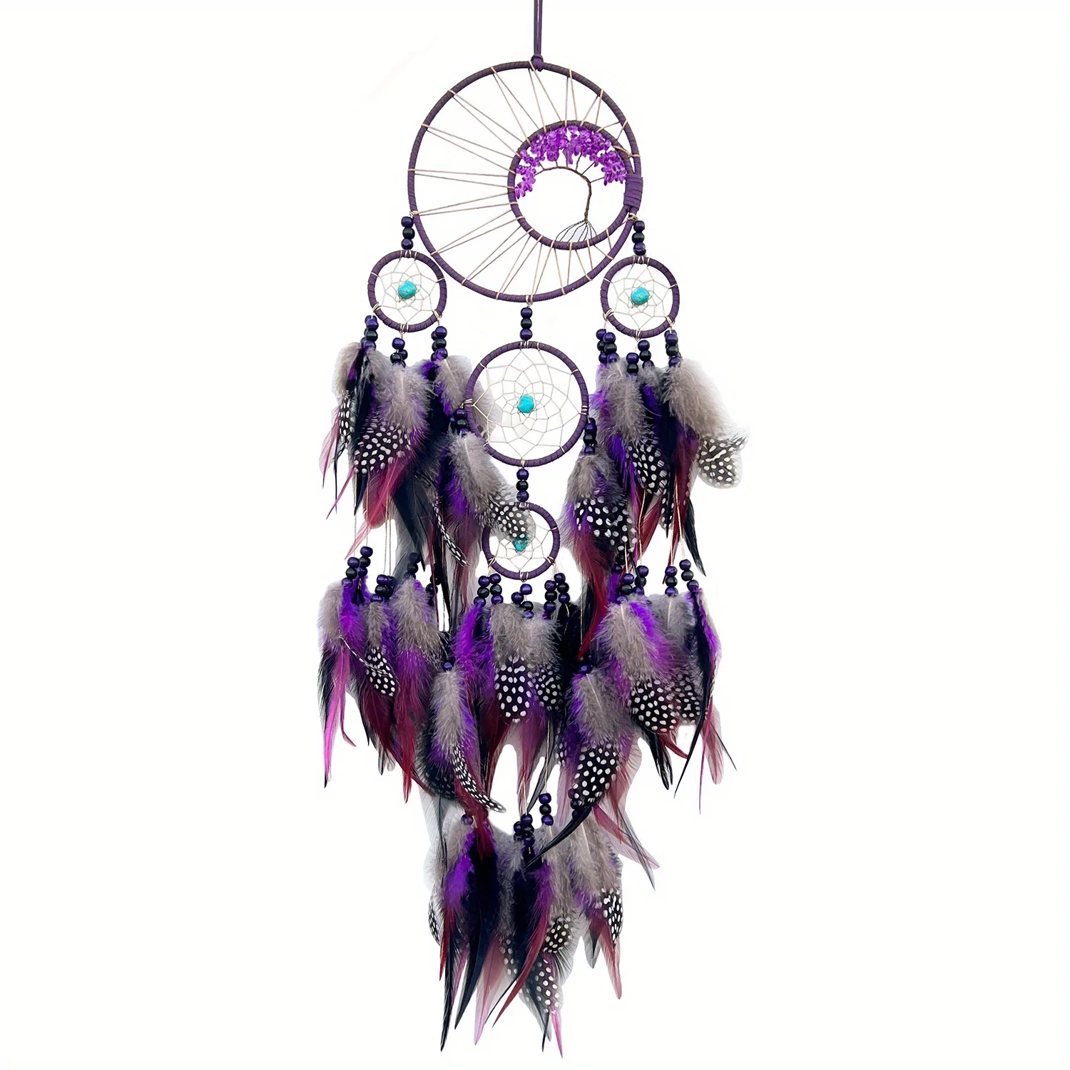 1 pc Handcraft Purple Dream Catcher Feather Dreamcatcher Girl Room Bell Bedroom Romantic Hanging Decoration Ornament