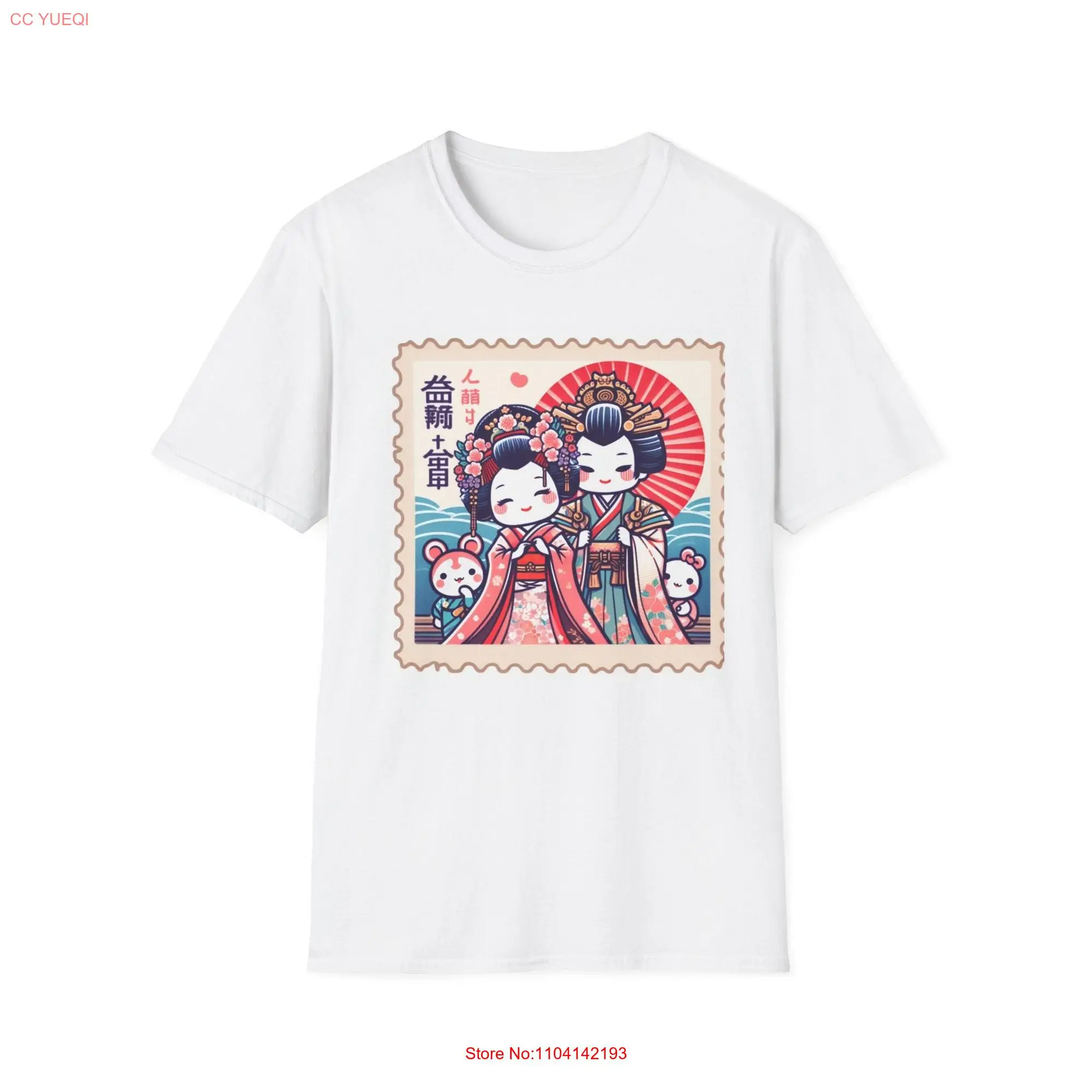 A stamp like illustration showcasing the enchanting world of Kabuki with bright colors Softstyle T Shirt