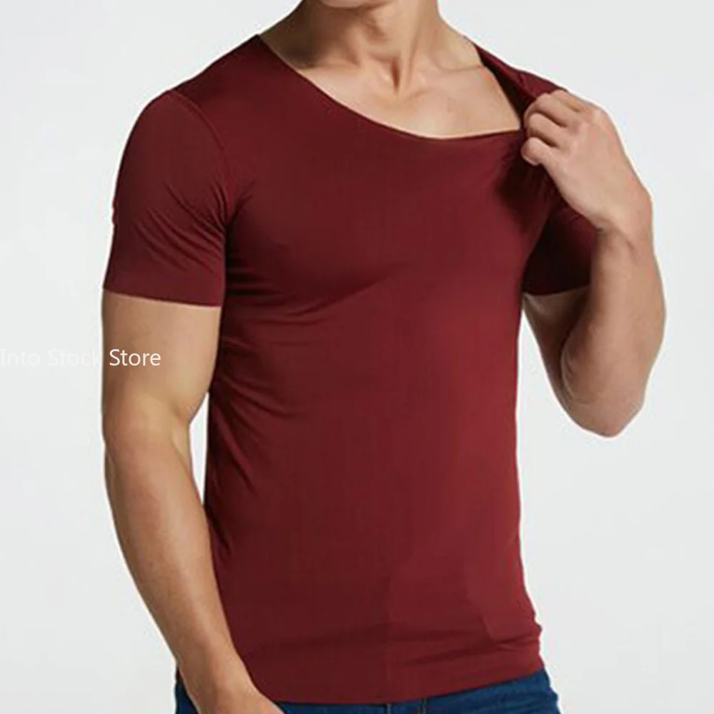 Men\'s Summer T-Shirt Short Sleeve Cool Quick Dry Breathable Ice Silk Seamless Tops Casual Solid Color Elastic Tee Shirts M-5XL