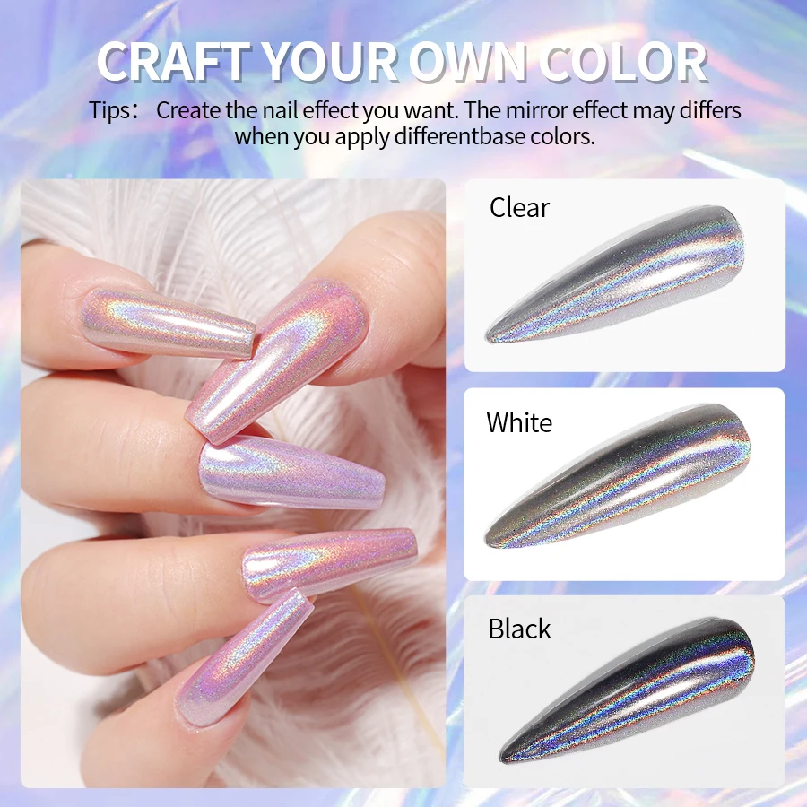 LIMEGIRL Polvere glitter per unghie Decorazione per nail art Effetto specchio metallico Polvere di pigmento olografica Aurora Chameleon per nail art