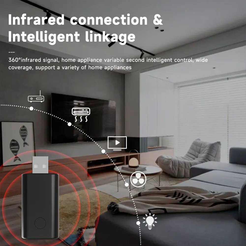 360 °   تغطية كاملة واي فاي الأشعة تحت الحمراء للتحكم عن بعد 12 متر ماكس نقل USB IR الناسف تويا محول الحياة الذكية يعمل
