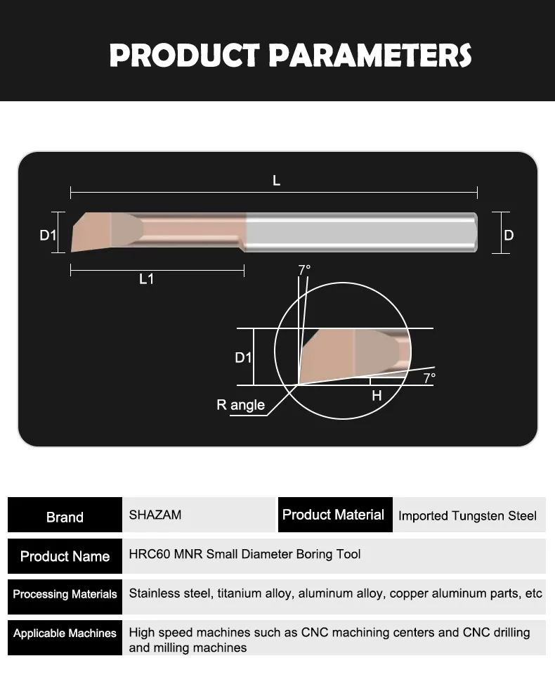 SHAZAM MNR Bohrwerkzeuge mit kleinem Durchmesser, Wolframstahl-Hartmetall-CNC-Maschinen-Bohrwerkzeug, seismisch widerstandsfähiges Innenbohr- und Drehwerkzeug – Detail 9