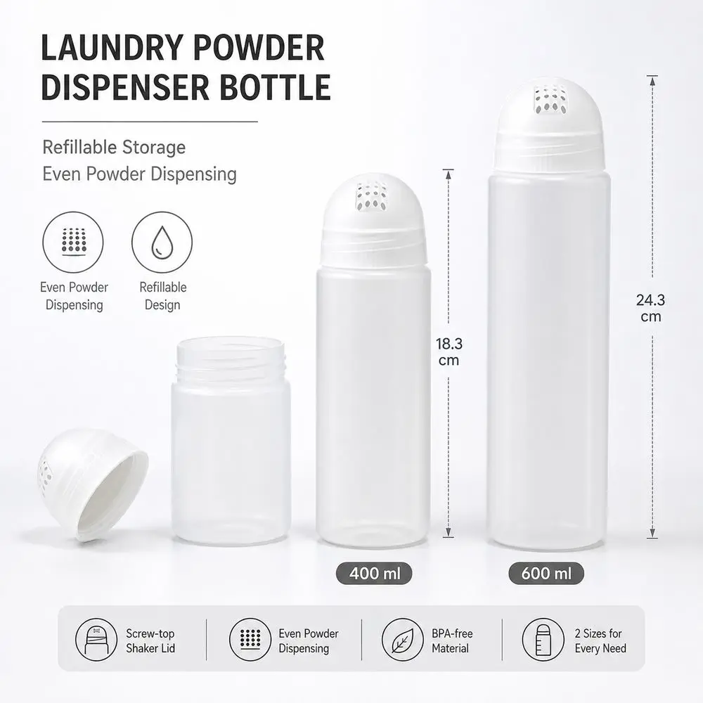 Sealed Laundry Powder Dispenser Bottle Moisture-proof With Hole Lid Detergent Shaker Bottle Refillable Clear
