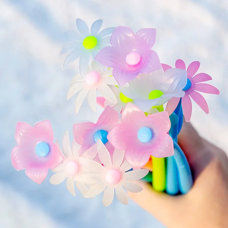 Bolígrafo Neutral de flores coloridas creativo, descolorido por Gel ligero, bolígrafo de firma de escritura para estudiantes de silicona, bolígrafo divertido para niños
