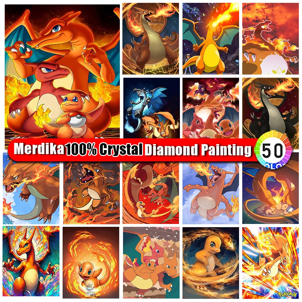 

Merdika 100% Crystal Diamond Painting Anime Kit Cartoon Pokemon Dragon Cross Stitch Diamond Mosaic Home Decoration Gift New 2024