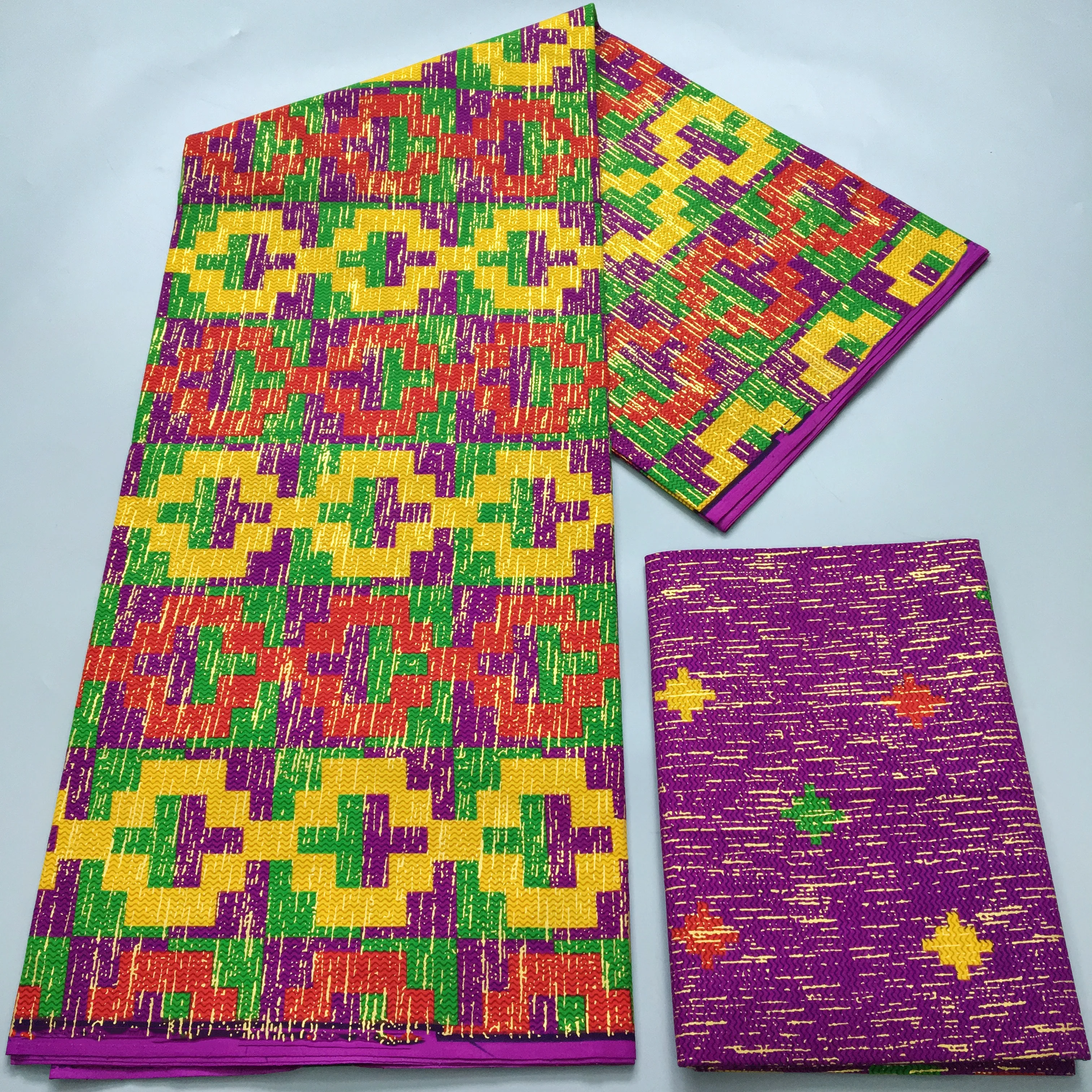 4+2 Yards African Wax Fabric 100% Cotton Real Ghana Style Ankara Gilding Kente Wax Fabric Soft Pagne For Women Dresses Sewing