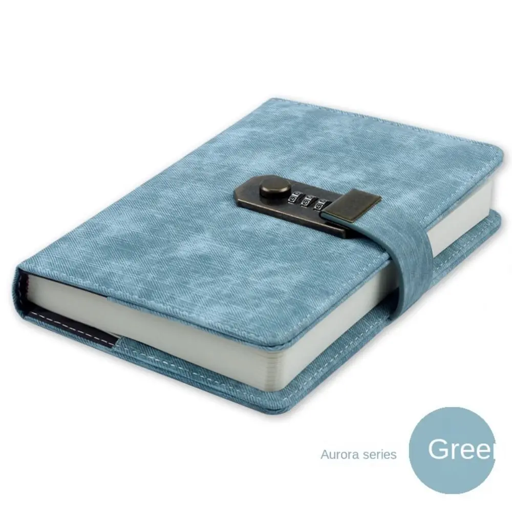 PU Leather Cover Diary Book with Lock Chinese Style with Coded Lock Password Lock Notebook Thickened Retro A5 Notebook Classroom