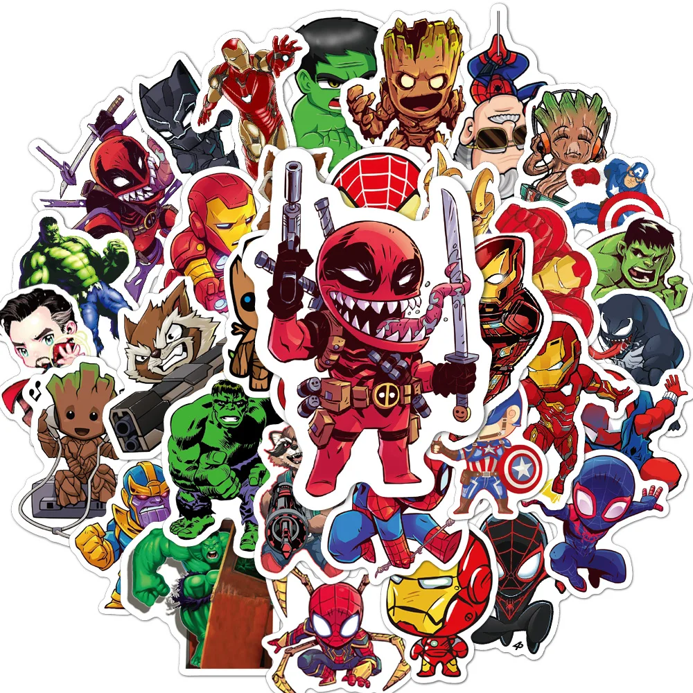 10/30/50/100pcs Bonito Da Disney Os Vingadores Anime Super-herói Adesivos DIY Notebook Skate Suitcase Legal Dos Desenhos Animados Graffiti Adesivo