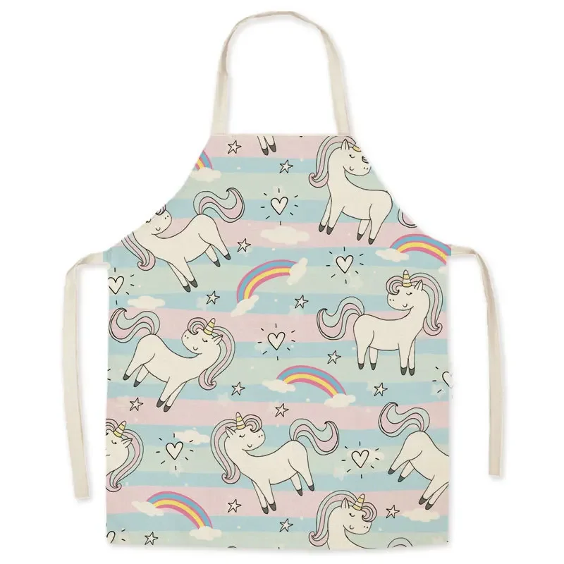 Linen Fabric Cartoon Unicorn Apron Oil-proof Apron Cute Parent-child Kitchen Decoration Children Adult Sleeveless Apron Custom - view 5