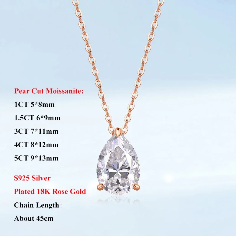 EWYA Solitaire Pear Cut 1-5CT D Kleur Moissanite Diamanten Hanger voor Vrouwen 925 Verzilverd 18 k Rose Gouden Ketting Ketting GRA - afbeelding 1