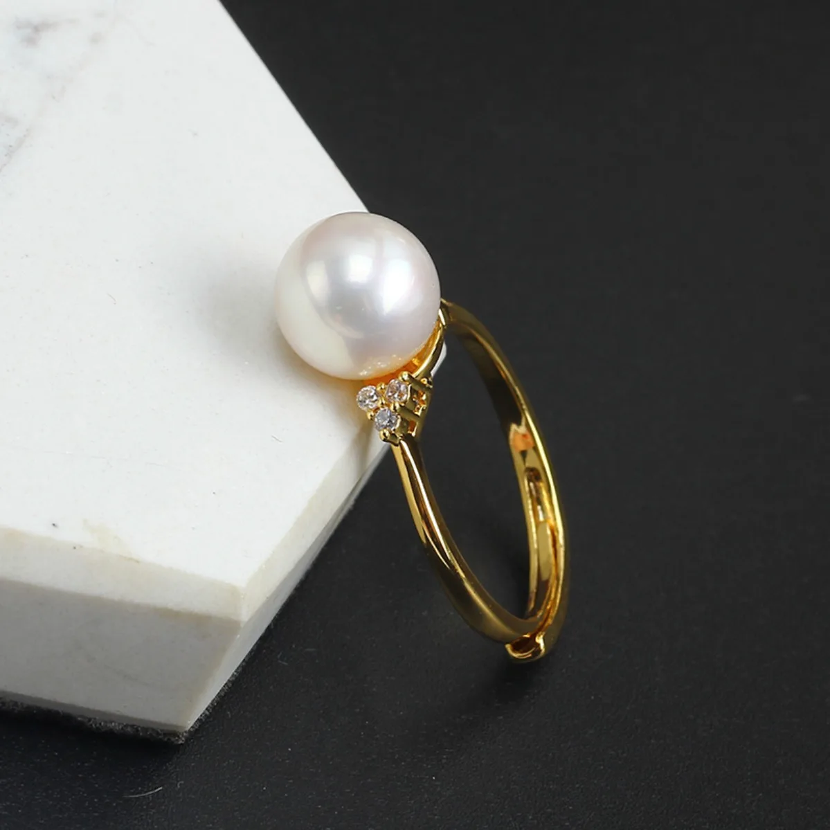 Minimalist Women Brass 14K Gold Filled CZ‑Inlaid Adjustable Open Ring Blank Setting Handmade Findings For DIY Pearl Ring