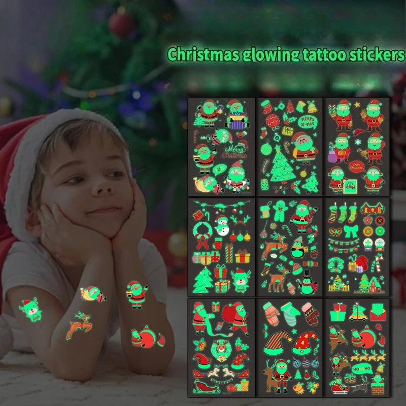 Christmas New Year Luminous Tattoo Stickers Ghost Pumpkin Kids Adults Halloween Party Decoration Glow in The Dark Supplies Gifts