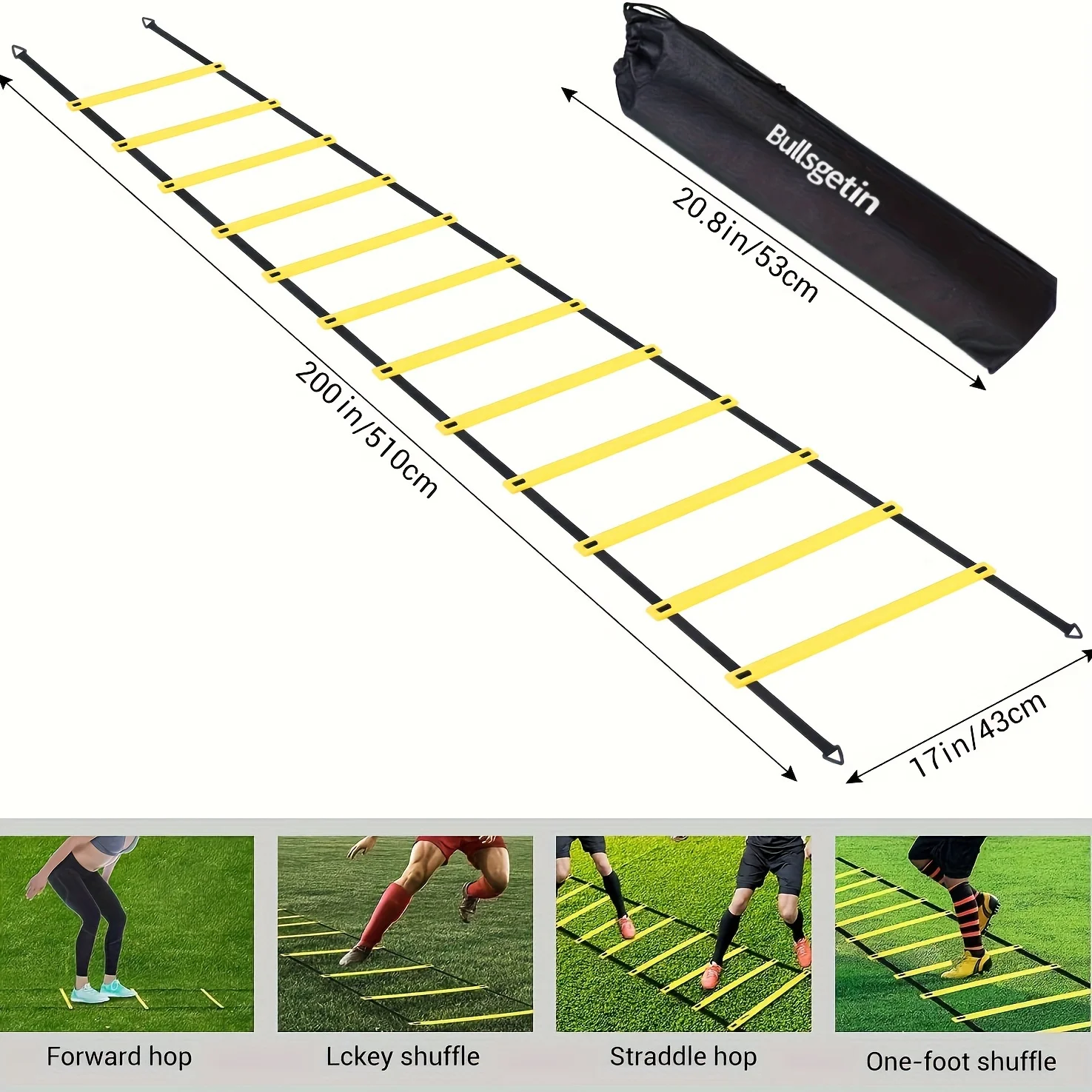 Agility Ladder For Speed Training - Improve Footwork, Coordination, And Quickness - 8, 12, Or 20 Rungs - Includes Carry Bag