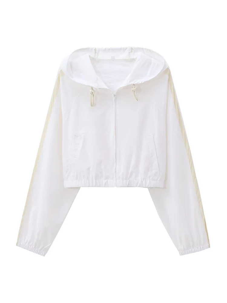 

2025 Autumn Women's Jackets Slim Sunscreen Clothing White Hooded Coat Zipper Jacket Female Thin Fashion Splice Windbreaker