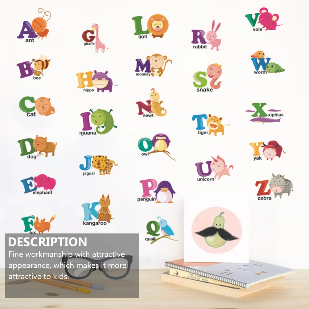 

2Pcs Animal Alphabet Wall Stickers PVC Home Decoration Decals for Room Bedroom Office Animal Paper